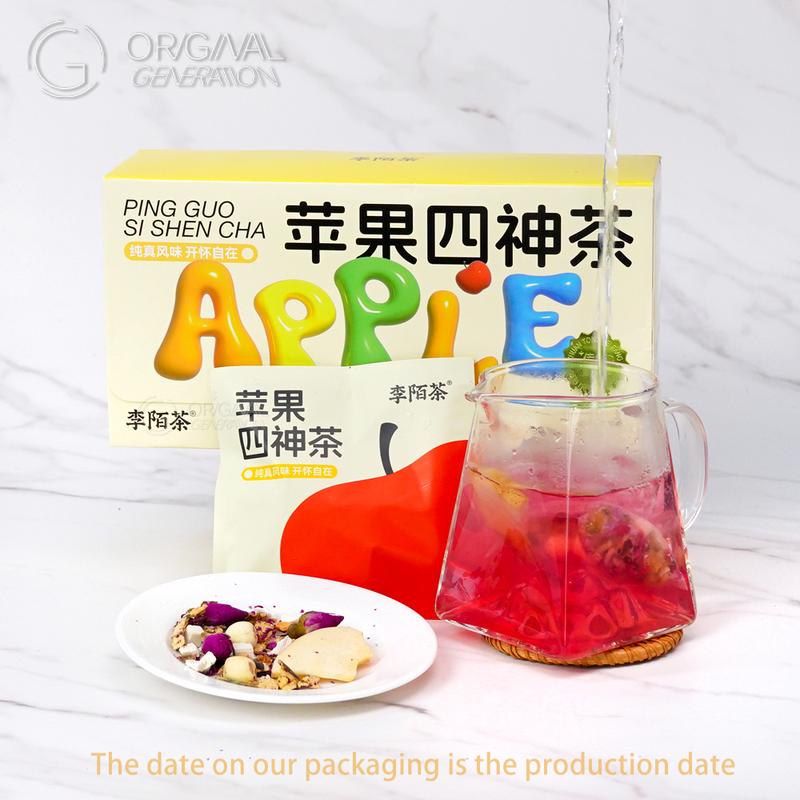 Apple Four God Tea 80g (8g x 10 packs) With Lotus Seed, Pear, Apple, Rose, Chinese Yam, Poria Cocos, Gorgon Fruit, Dragon Fruit, Hawthorn