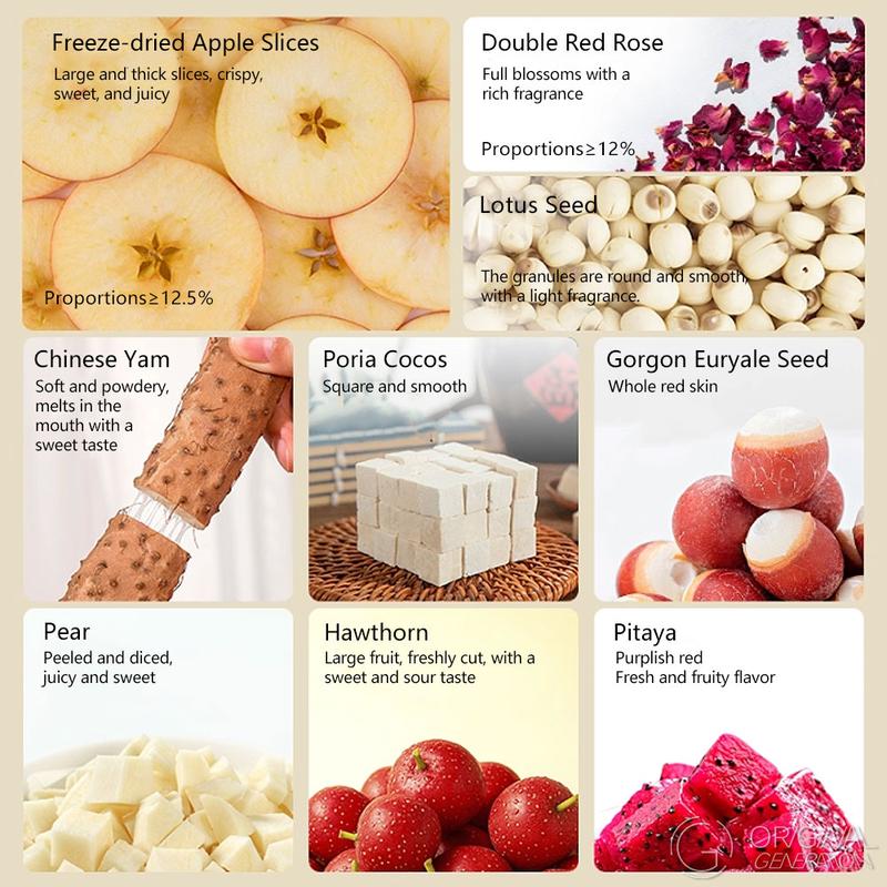 Apple Four God Tea 80g (8g x 10 packs) With Lotus Seed, Pear, Apple, Rose, Chinese Yam, Poria Cocos, Gorgon Fruit, Dragon Fruit, Hawthorn